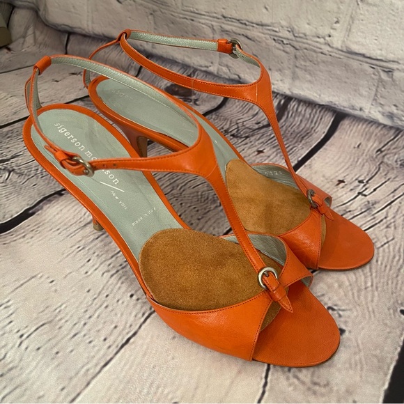 Sigerson Morrison Leather Strappy Sandals 8 in Fire Orange - Picture 3 of 13